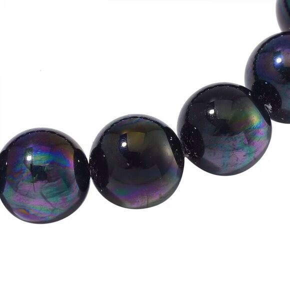 Peacock Color Shell Pearl 12mm Stretch Bracelet New - Picture 3 of 4